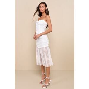 MSRP $79 Lulus Sparkling Babe Mesh Rhinestone Ruched Strapless Midi Dress Size S